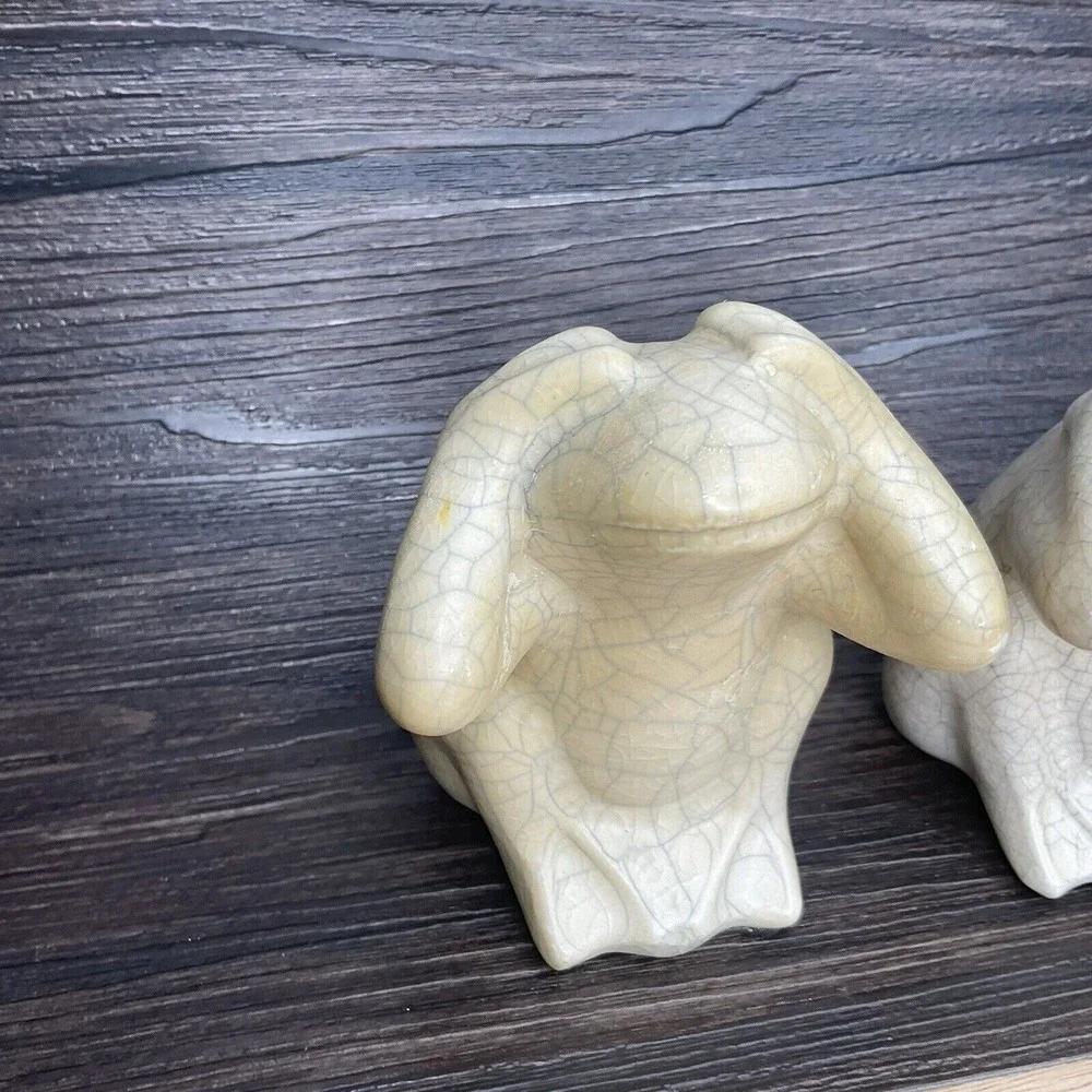 Ivory Crackle Hear See No Evil Frogs Statue‎ 4